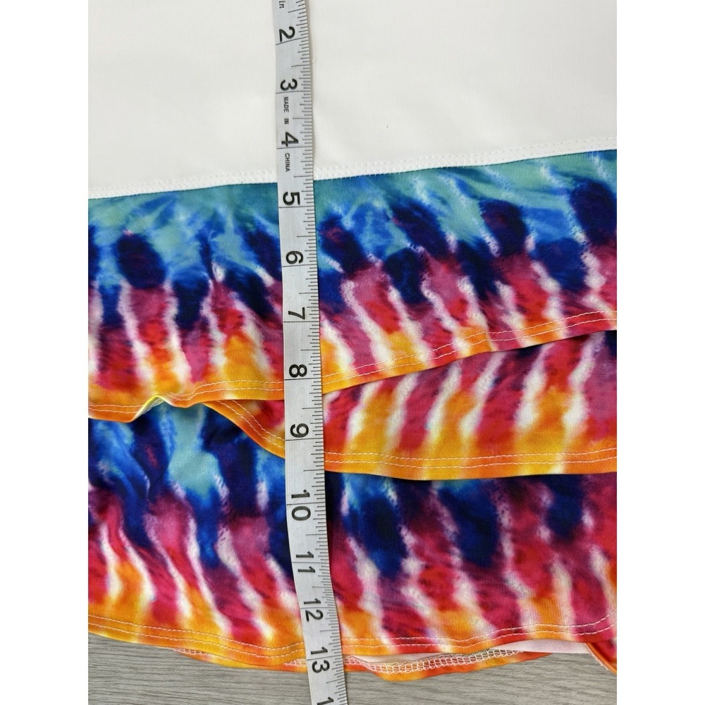 Lucky In Love Tennis Pickleball Skirt Skort XL White Rainbow Tie Dye Tier Ruffle - Picture 6 of 6